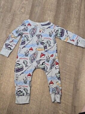 Blue Fishing Print Kids One-Piece Romper